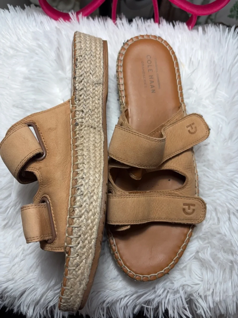 Cole Haan Tan Leather Double-Strap Slide Sandals - Picture 4 of 8